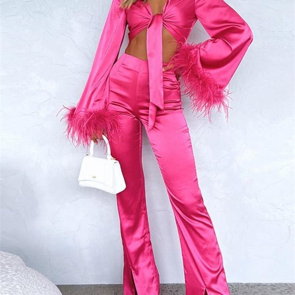 feather crop and split trousers two piece sets women fashion flare long sleeve tie up blouse high waist pants suits 220718, White
feather crop and split trousers two piece sets women fashion flare long sleeve tie up blouse high waist pants suits 220718, White