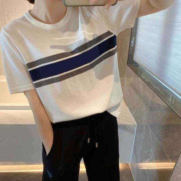 tee t-shirts spring and summer new t-shirt women's blue stripe color matching jacquard knitted ice silk round neck bottomed short sleev, White;black
tee t-shirts spring and summer new t-shirt women's blue stripe color matching jacquard knitted ice silk round neck bottomed short sleev, White;black