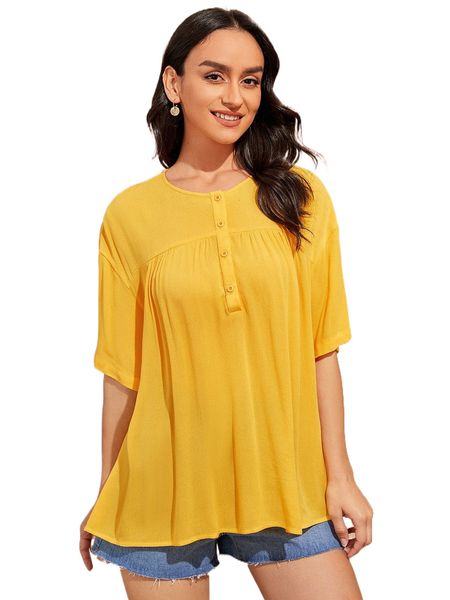 drop shoulder half button placket solid j4aj#, White
drop shoulder half button placket solid j4aj#, White