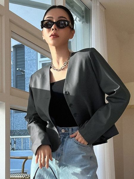 dazy solid button front blazer c94k#, White
dazy solid button front blazer c94k#, White