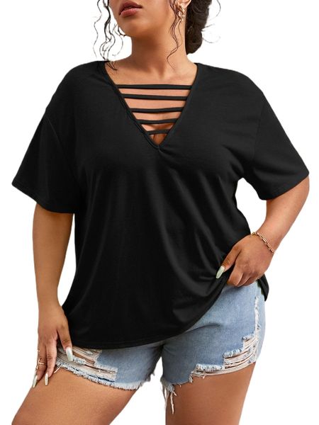 plus ladder cut out drop shoulder tee t2p3#, Black
plus ladder cut out drop shoulder tee t2p3#, Black