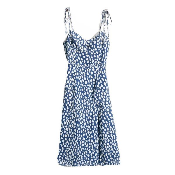 french style blue white dot print adjust strap dress retro women sling slit dresses vestido 220516, Black;gray
french style blue white dot print adjust strap dress retro women sling slit dresses vestido 220516, Black;gray