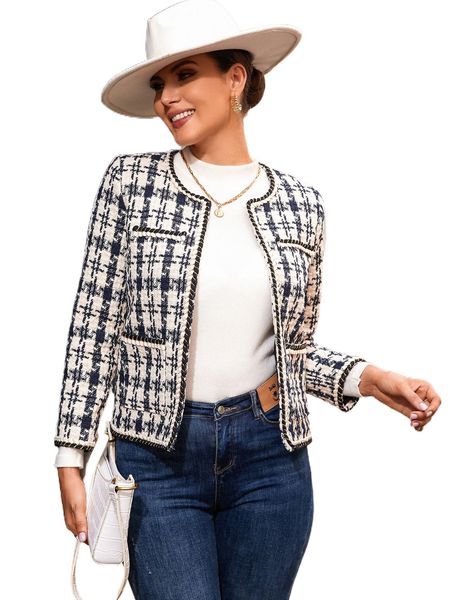 plaid pattern double pocket open front jacket m8qb#, Black;brown
plaid pattern double pocket open front jacket m8qb#, Black;brown