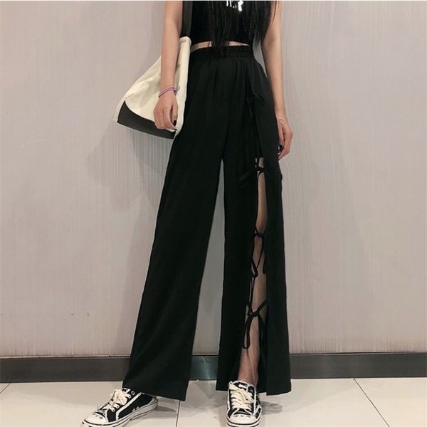 black split pants women's solid high elastic waist slimming pocket trousers autumn hollow out strip wide leg pants 201228, Black;white
black split pants women's solid high elastic waist slimming pocket trousers autumn hollow out strip wide leg pants 201228, Black;white
