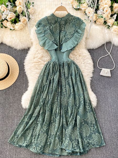summer temperament fashion vestidos women s french elegant pleated ruffled waist and thin lace midi dress c416 220518, Black;gray
summer temperament fashion vestidos women s french elegant pleated ruffled waist and thin lace midi dress c416 220518, Black;gray