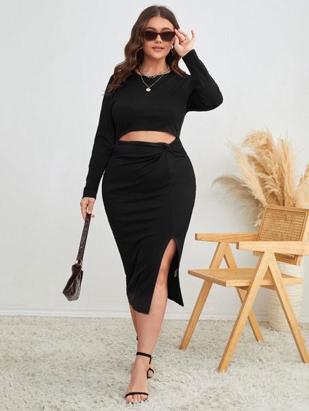 plus twist front cut out split thigh bodycon dress g9bv#, Black
plus twist front cut out split thigh bodycon dress g9bv#, Black