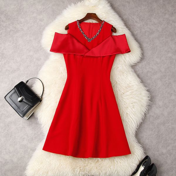 european and american women's wear spring 2022 new off-the-shoulder drill v collar red fashionable slim dress, Black;gray
european and american women's wear spring 2022 new off-the-shoulder drill v collar red fashionable slim dress, Black;gray