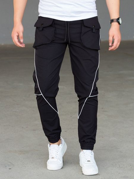 men contrast piping flap pocket drawstring waist cargo pants 35fn#, Black
men contrast piping flap pocket drawstring waist cargo pants 35fn#, Black