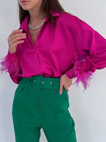 spring summer women fashion elegant long sleeve spliced feathers solid ladies silk satin blouse shirt for woman 220809, White
spring summer women fashion elegant long sleeve spliced feathers solid ladies silk satin blouse shirt for woman 220809, White