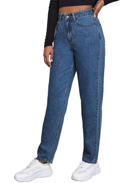 high waist slant pocket mom jeans a9ls#, Blue