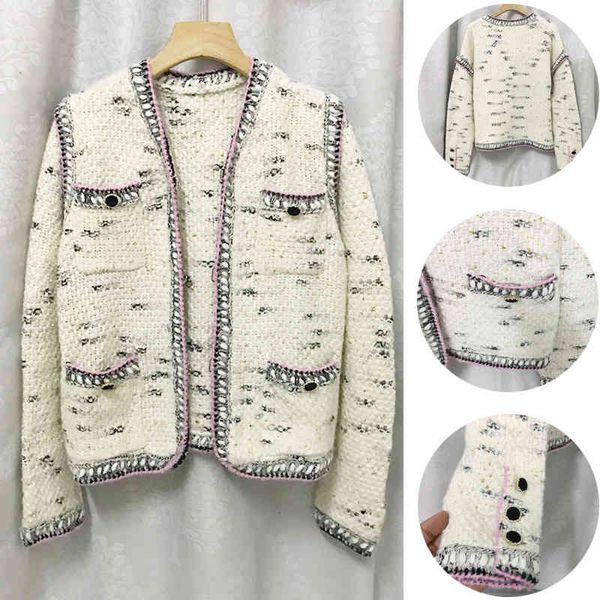 women's knits & tees winter wool long sleeve spotted gold thread knitted cardigan heavy industry hook 4 pockets, White
women's knits & tees winter wool long sleeve spotted gold thread knitted cardigan heavy industry hook 4 pockets, White