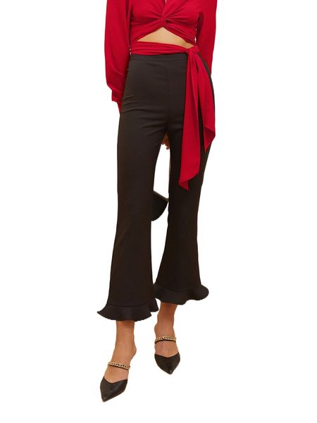 ruffle hem bootcut leg pants v2dk#, Black;white