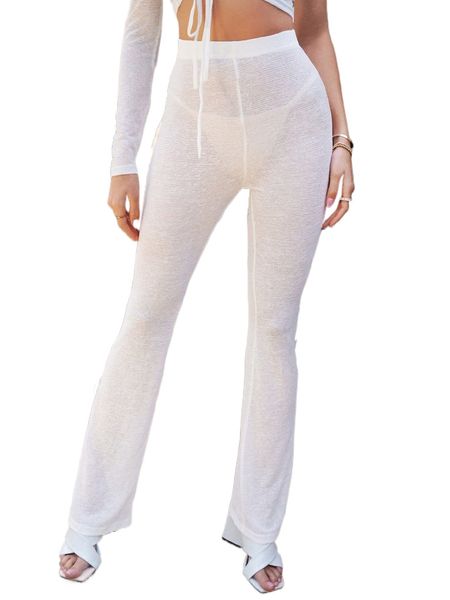 solid high waist sheer pants without panty 12dp#, Black;white