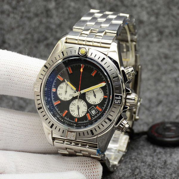 44mm chronomat b01 quality watch chronograph quartz movement black dial 50th anniversary men watch stainless steel strap mens wristwatches, Slivery;brown
44mm chronomat b01 quality watch chronograph quartz movement black dial 50th anniversary men watch stainless steel strap mens wristwatches, Slivery;brown
