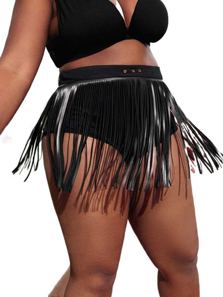 sxy plus fringe trim pu leather shorts 20g3#, Black
sxy plus fringe trim pu leather shorts 20g3#, Black