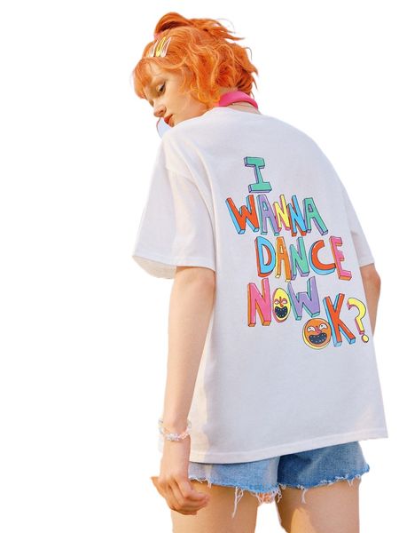 romwe x emmiliana y2k revival slogan graphic tee t38c#, White 
romwe x emmiliana y2k revival slogan graphic tee t38c#, White
