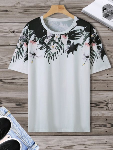 men tropical print tee a93l#, White;black
