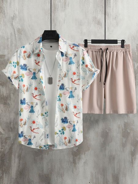 men floral & figure graphic shirt & drawstring waist shorts without tee b6jy#, Gray
men floral & figure graphic shirt & drawstring waist shorts without tee b6jy#, Gray