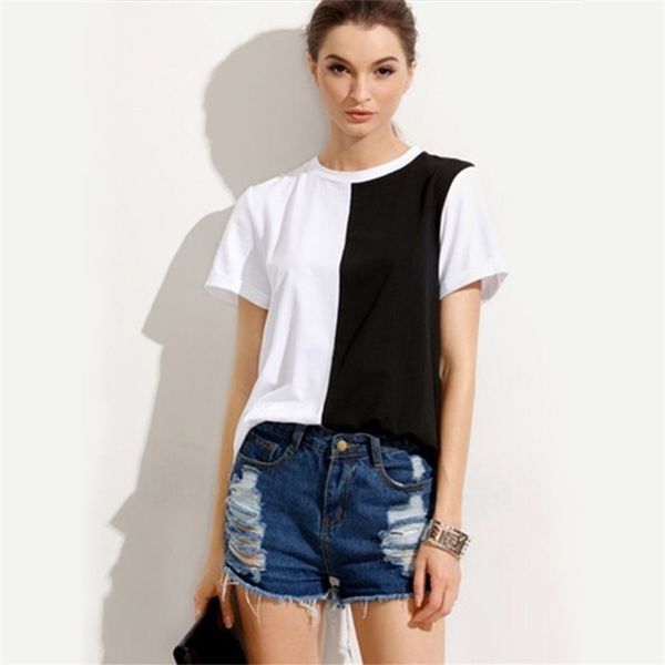 women summer tshirt colorblock short sleeve casual patchwork clothing fashion o neck slim novelty tshirt t200616, White
women summer tshirt colorblock short sleeve casual patchwork clothing fashion o neck slim novelty tshirt t200616, White