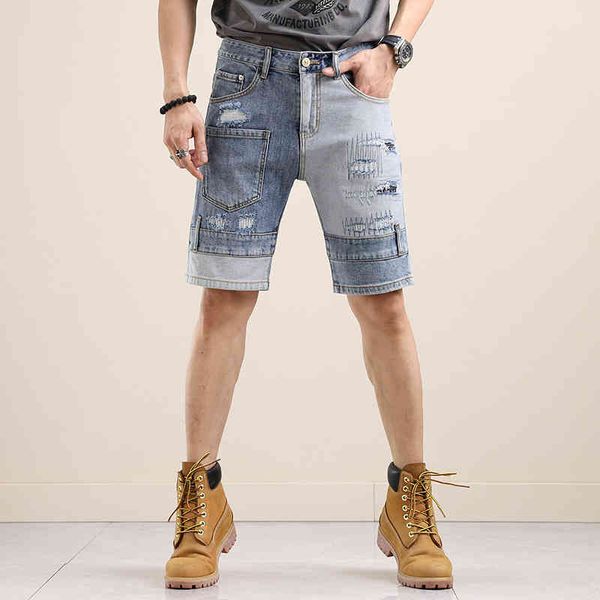men's jeans summer style patchwork, characteristic personality, wear out the trend, micro elastic youth middle pants, cowboy capris g9m, Blue
men's jeans summer style patchwork, characteristic personality, wear out the trend, micro elastic youth middle pants, cowboy capris g9m, Blue