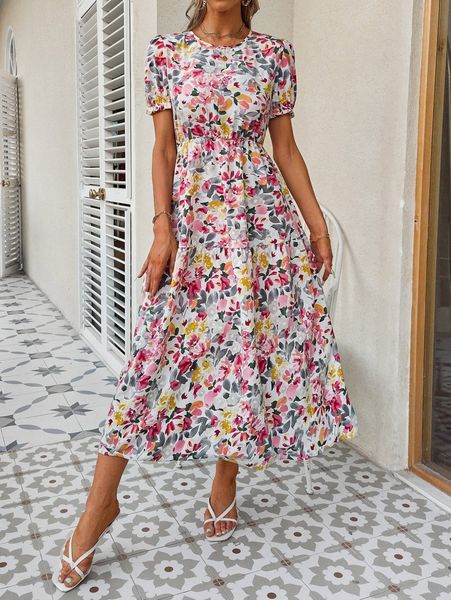 allover floral print puff sleeve ruffle hem dress d96w#, Black;gray
allover floral print puff sleeve ruffle hem dress d96w#, Black;gray