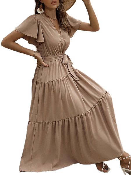 butterfly sleeve ruffle hem belted dress 20t7#, Black;gray
butterfly sleeve ruffle hem belted dress 20t7#, Black;gray