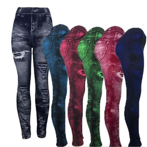 women imitation distressed denim jeans leggings casual high waist slim elastic pencil pants sport leggins femal push up 220720, Black
women imitation distressed denim jeans leggings casual high waist slim elastic pencil pants sport leggins femal push up 220720, Black