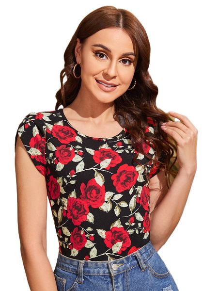 floral scoop neck tee o92u#, White
floral scoop neck tee o92u#, White