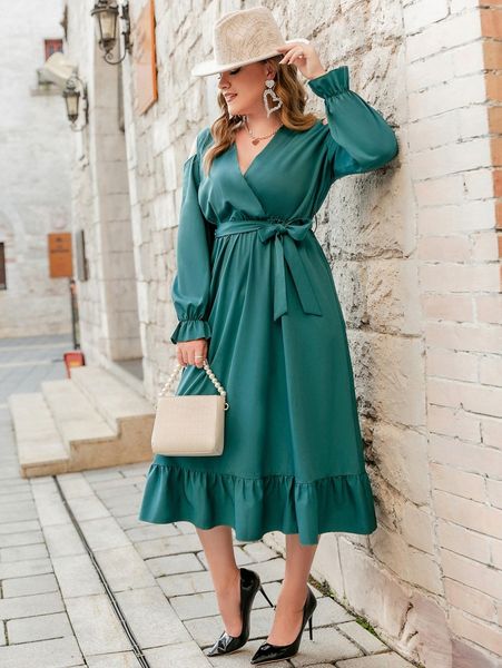 simplee plus cold shoulder ruffle hem belted dress 00a7#, Black 
simplee plus cold shoulder ruffle hem belted dress 00a7#, Black