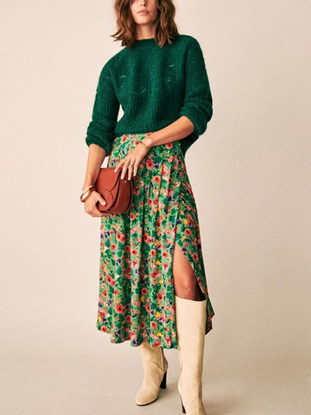 kbat spring vintage green long high waist print seaside holiday pleated split elegant floral skirt women 220620, Black
kbat spring vintage green long high waist print seaside holiday pleated split elegant floral skirt women 220620, Black