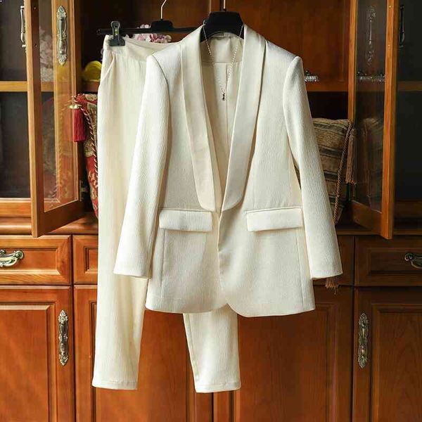 women's two piece pants 2022 business wear fashion embossed green fruit collar one button suit + trousers two-piece set y7bt, White
women's two piece pants 2022 business wear fashion embossed green fruit collar one button suit + trousers two-piece set y7bt, White