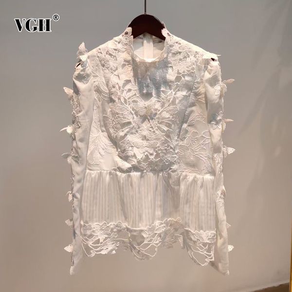 elegant white hollow out shirt for women stand collar long sleeve lace patchwork striped blouse female fashion 210507
elegant white hollow out shirt for women stand collar long sleeve lace patchwork striped blouse female fashion 210507
