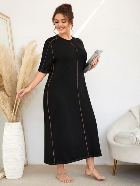plus stitching night dress r0xd#, Black;white