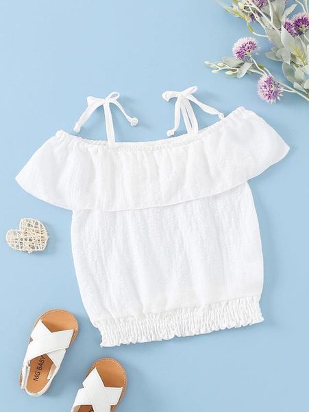 toddler girls cold shoulder ruffle trim shirred waist blouse she, White;black