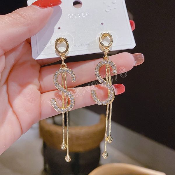 gold color letter earring crystal tassel dollar dangle earring for women office women's earrings elegant jewelry, Silver
gold color letter earring crystal tassel dollar dangle earring for women office women's earrings elegant jewelry, Silver