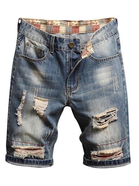 men ripped moustache effect denim shorts 34sw#, White;black