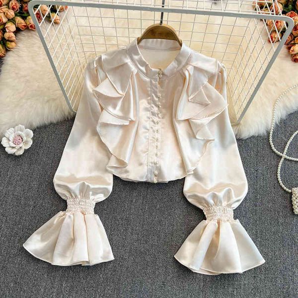 women's blouses shirts spring and autumn gentle wind lotus leaf edge round neck button acetic acid satin shirt female celebrities tempe, White
women's blouses shirts spring and autumn gentle wind lotus leaf edge round neck button acetic acid satin shirt female celebrities tempe, White