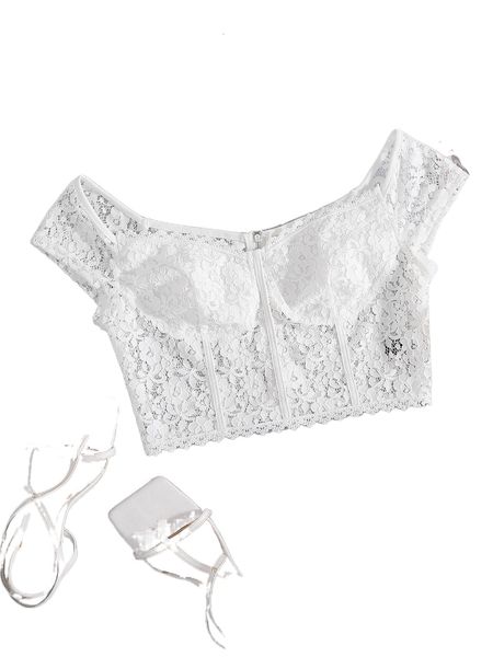 sweetheart neck crop lace r4dx#, White