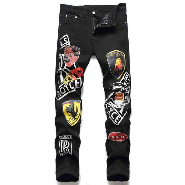 men's jeans style slim fit elastic black letter printing men's jeans trend youth pants 3056 ayly, Blue
men's jeans style slim fit elastic black letter printing men's jeans trend youth pants 3056 ayly, Blue