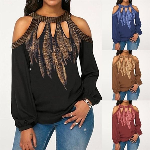 fashion plus size feather print women cold shoulder long sleeve blouse chiffon shirt round neck chiffon womens blouse sxl y200828, White
fashion plus size feather print women cold shoulder long sleeve blouse chiffon shirt round neck chiffon womens blouse sxl y200828, White