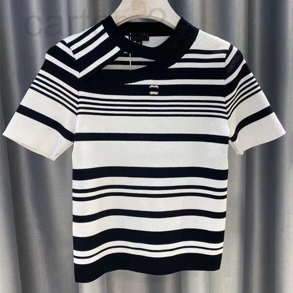 women's t-shirt designer straight 2022 early summer new slim fit temperament knitted design round neck stripe short sleeve women aay7, White
women's t-shirt designer straight 2022 early summer new slim fit temperament knitted design round neck stripe short sleeve women aay7, White