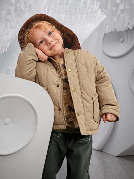 toddler boys dual pocket hooded padded coat she, Blue;gray 
toddler boys dual pocket hooded padded coat she, Blue;gray