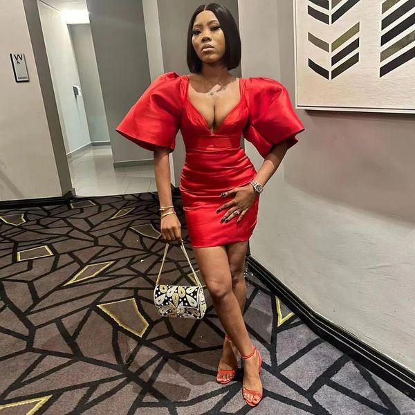new summer red prom dresses women's satin deep v neck short sleeve tight mini skirt night club gowns evening party dress, Black
new summer red prom dresses women's satin deep v neck short sleeve tight mini skirt night club gowns evening party dress, Black