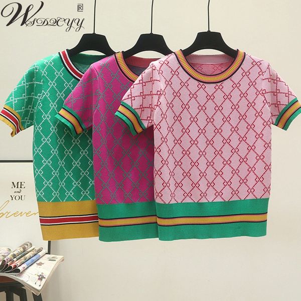 summer knitted t-shirt women geometric striped jacquard vintage knitwear europe style female short sleeve pullover casual, White
summer knitted t-shirt women geometric striped jacquard vintage knitwear europe style female short sleeve pullover casual, White