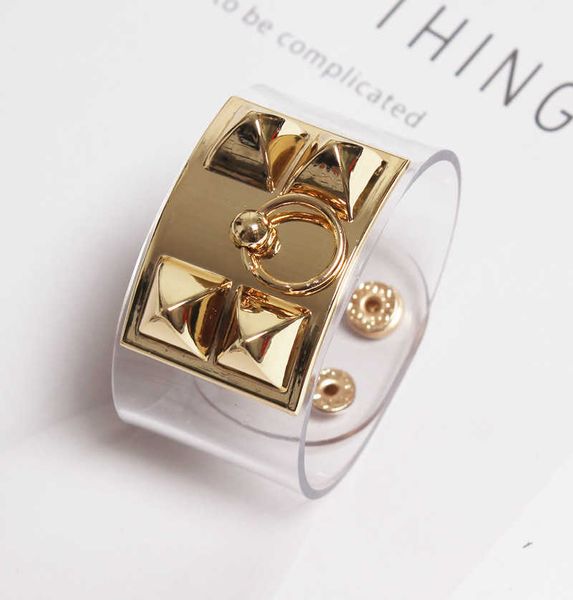new style street swide edge rivet h female bracelet gold plated fashion leather couple bracelet, Black
new style street swide edge rivet h female bracelet gold plated fashion leather couple bracelet, Black