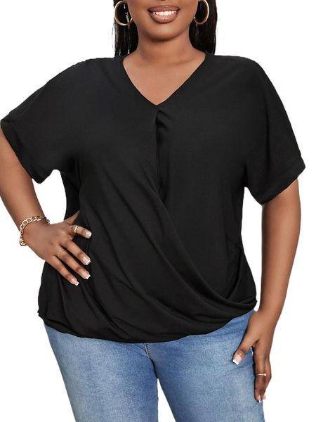 plus ruched wrap hem tee p6ps#, Black