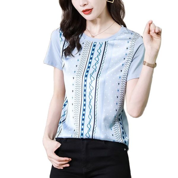 2022 summer t-shirt satin women designer short sleeve o-neck slim fine elegant printed tshirt vintage casual office lady cute tees korean s, White
2022 summer t-shirt satin women designer short sleeve o-neck slim fine elegant printed tshirt vintage casual office lady cute tees korean s, White