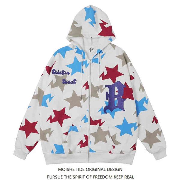moishe tide high street star print hoodie men's loose ins hip hop couple cardigan jacket, Black
moishe tide high street star print hoodie men's loose ins hip hop couple cardigan jacket, Black