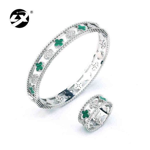 fashion casual lucky four leaf agate bracelet ring set with zircon small luxury hand jewelry, Golden;silver
fashion casual lucky four leaf agate bracelet ring set with zircon small luxury hand jewelry, Golden;silver
