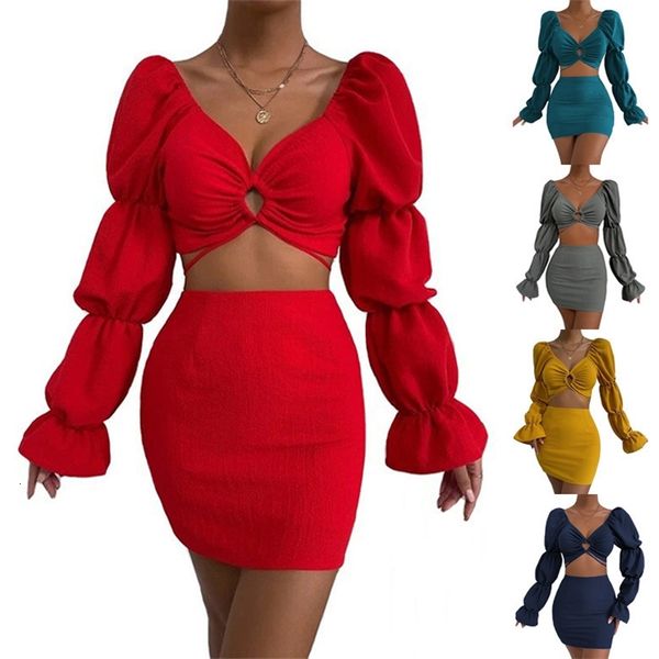 two piece dress summer women's solid color v-neck hollowed out navel lace up hip wrap skirt set ss61, White
two piece dress summer women's solid color v-neck hollowed out navel lace up hip wrap skirt set ss61, White